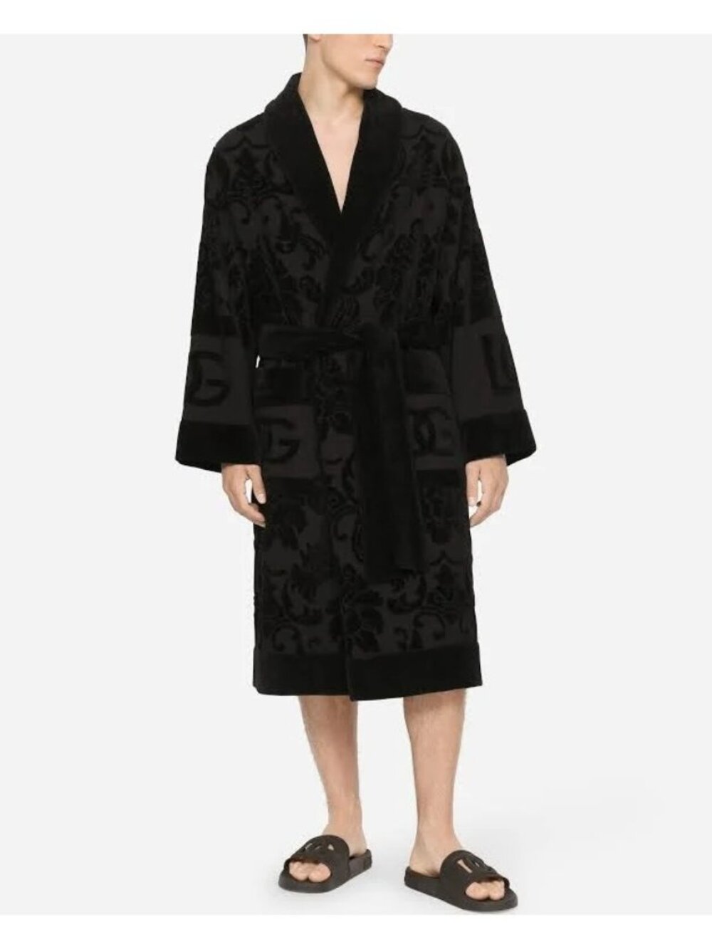 NWT Dolce & Gabbana Casa Dg Logo Monogram Jacquard Bathrobe Black Size XS